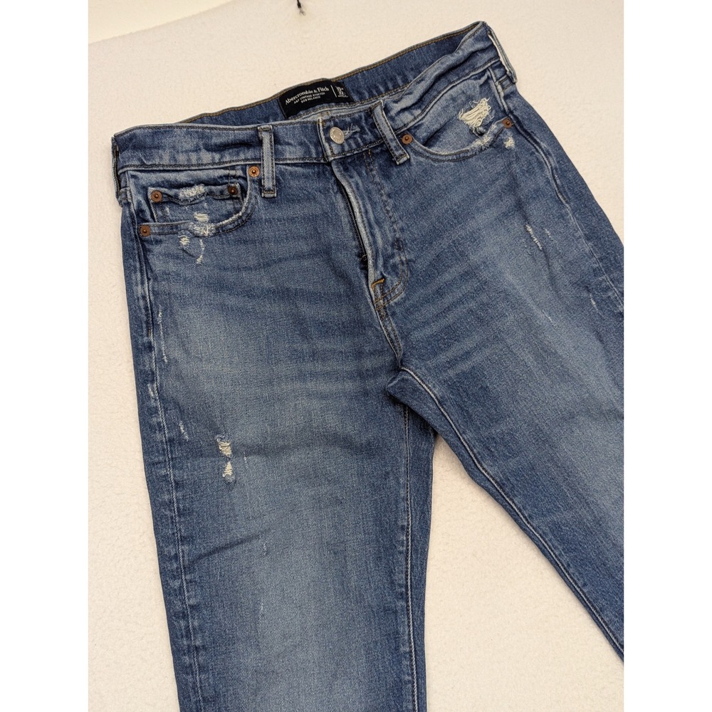 Abercrombie & Fitch Mens Athletic Slim Distressed Jeans Medium Wash